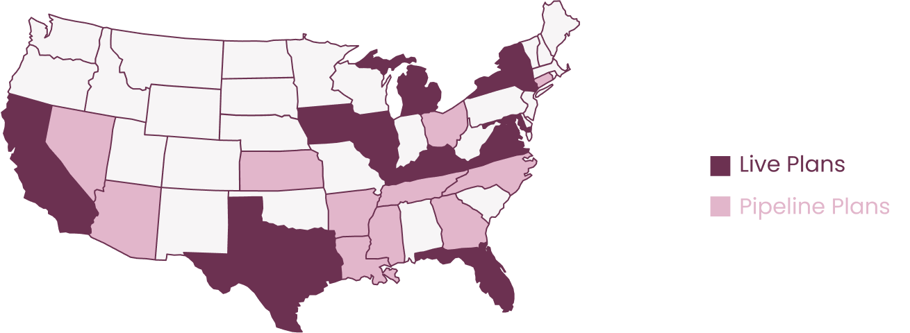 Map of the United States with Mae's live plans and pipeline plans highlighted.